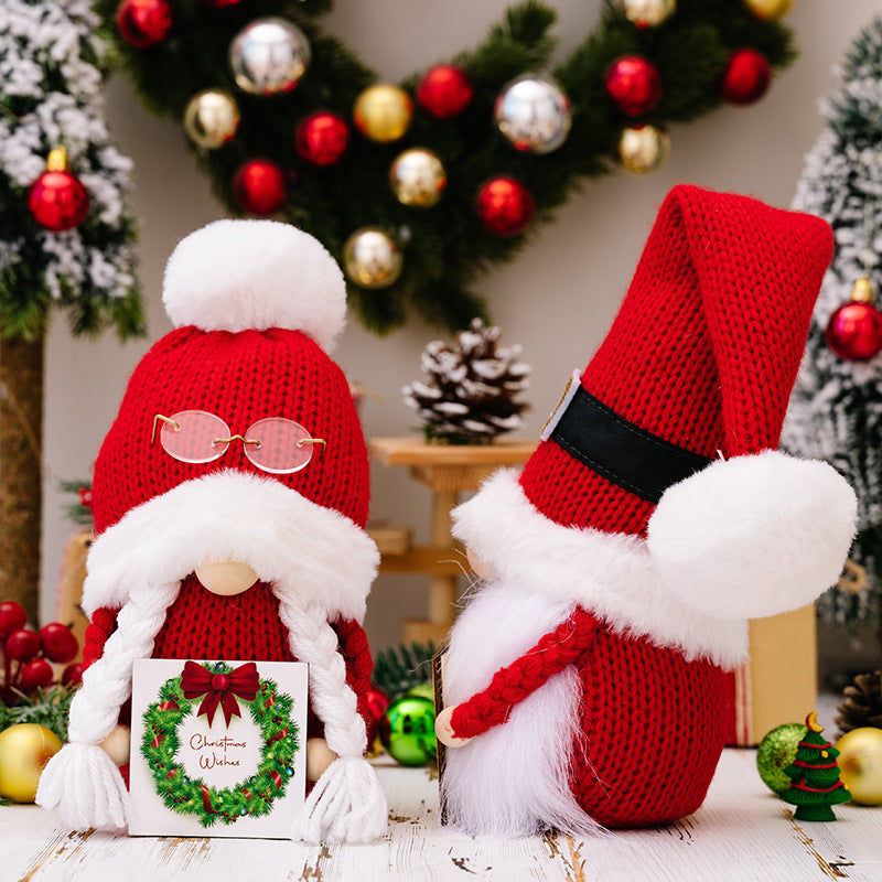 Wholesale Christmas Decorations Christmas Fur Ball Knitted Hat Doll Ornaments